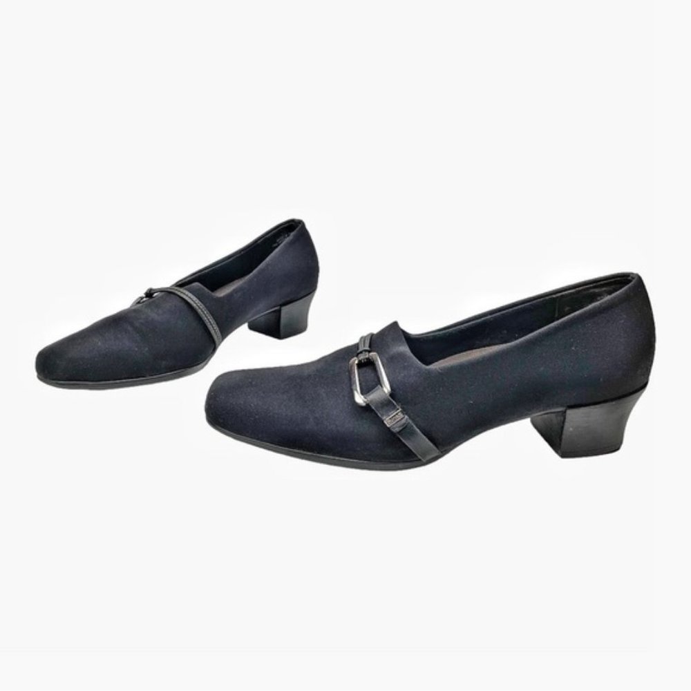 Munro American Cindi Black Dress Shoes Size 9W Slip On Heels